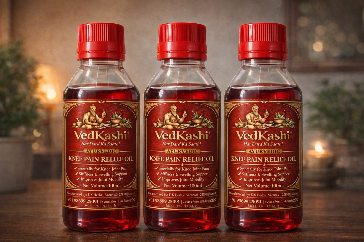 VedKashi Ayurvedic Knee Pain Relief Oil – Pack of 3 (100ml Each)